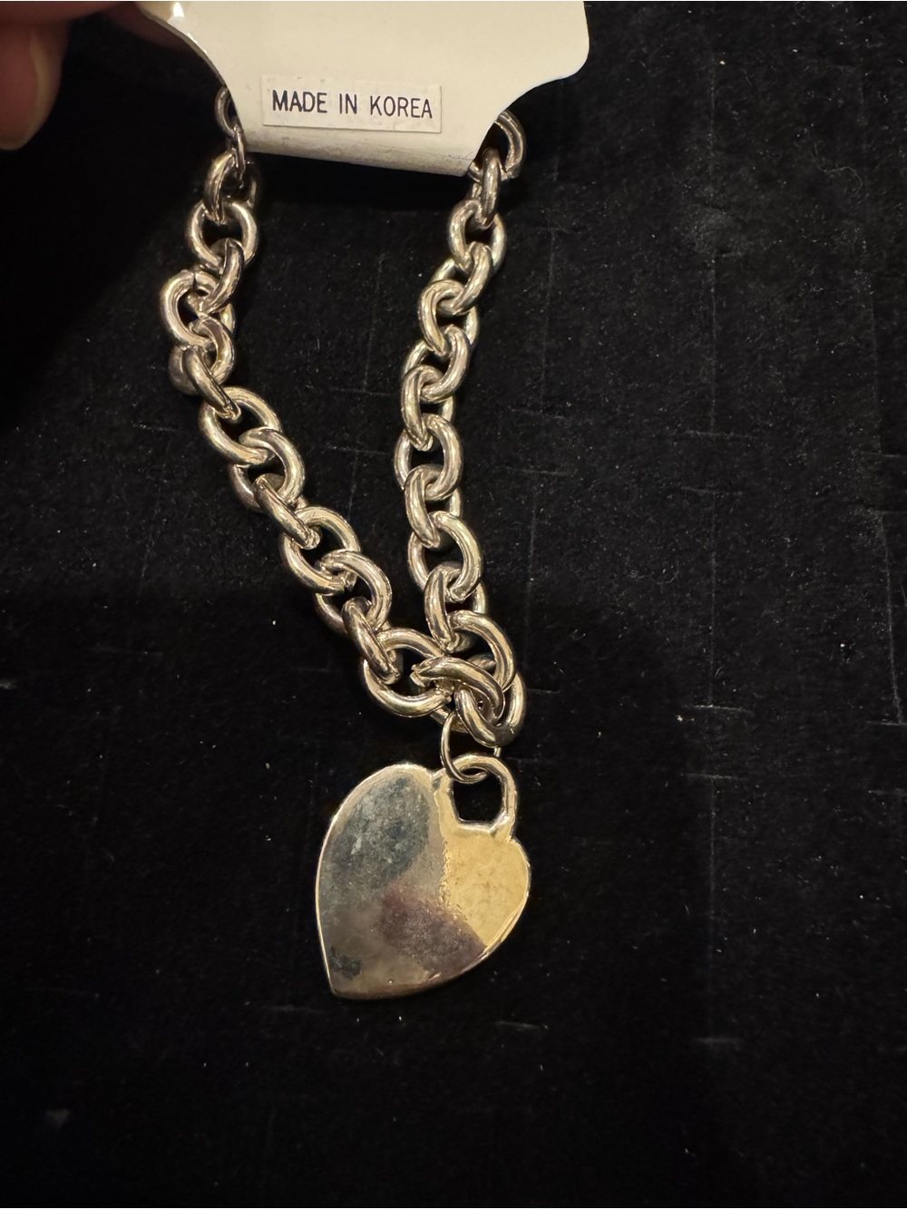 SO GSJC Silver Tone Chunky Chain Heart Charm Bracelet Made in Korea - Picture 3 of 3